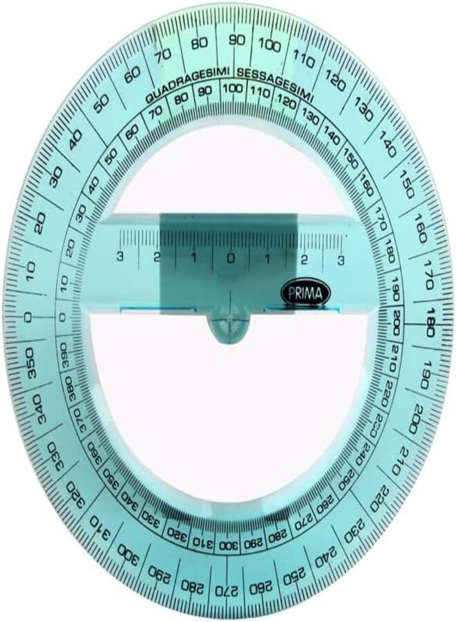 Prima F1-021 Blue 360-Degree Plastic Protractor, Precision Tool for Academic, Engineering, and Architectural Measurements